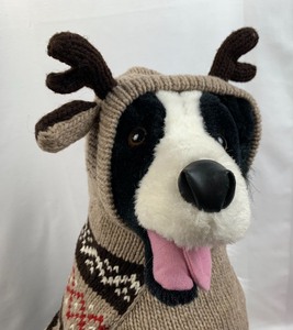 lot 69 image: Size L Girl Dog Organic Wool Moose Hoodie Sweater, Halloween Dress, Hoodie and Twill Dog Toy