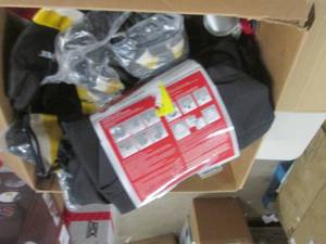 lot 238 image: box of rubber gloves and car seat c...