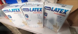 lot 3 image: 5 Boxes of Latex Exam Gloves One Size fits Most, 100 gloves per box