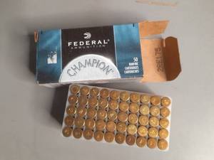 lot 23 image: Federal Ammunition .22 cal Long Rifle 40 grain solid muz vel 1240 FPS 50 rimfire cartridges