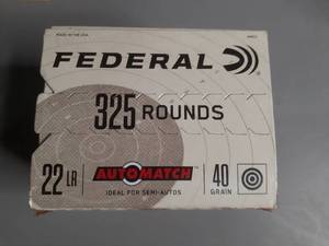 lot 25 image: Federal Ammunition 22 LR Automatch 40 grain Rimfire cartridges  325 Rounds ideal for semi-autos