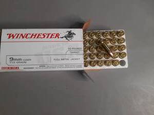 lot 30 image: Winchester Ammunition 9MM Lugre 115grain full metal jacket 50 Target round Bullets