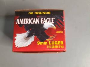 lot 34 image: Federal Ammunition American Eagle 9MM Luger 115 grain FMJ 50 centerfire Pistol Cartridges