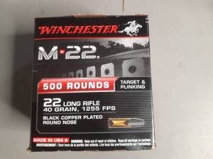 lot 38 image: Winchester Ammunition 22 Long Rifle 40 grain 1255 FPS Black Copper Plated Round Nose Target & Plinking 500 rounds