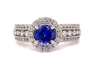 lot 6 image: 1.10 Carat Natural High Grade Tanzanite and Diamond Ring in 14k White Gold $5,250 Retail VIDEO