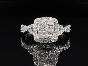 lot 8 image: Brilliant 1.50 Carat Diamond Invisible Set Halo Ring in 14k White Gold $4000 Retail VIDEO