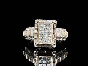 lot 20 image: 1.25 Carat Invisible Set Diamonds With a Halo of Baguettes in Yellow Gold $2,875 Retail VIDEO