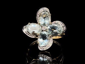 lot 23 image: 4 Carat Natural Aquamarine and Diamond Estate Ring in 14k Yellow Gold $3,000 Retail VIDEO