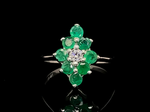 lot 24 image: 1.00 Carat Natural Emerald and Diamond Cluster Estate Ring in 14k White Gold $2,750 Retail VIDEO