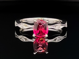 lot 28 image: Natural Rubellite Tourmaline and Diamond Estate Ring in 14k White Gold $2,150 Retail VIDEO