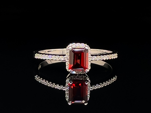lot 46 image: Brand New .58 Carat Garnet and Diamond Halo Ring in 14k White Gold $1050 Retail VIDEO