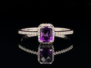 lot 49 image: Brand New Deep Purple Amethyst and Diamond Halo Ring in 14k White Gold $1,100 Retail VIDEO