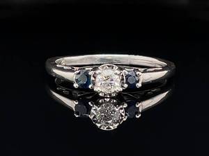 lot 64 image: 14 Diamond and Blue Sapphire Estate Ring $975 Retail VIDEO