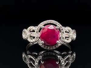 lot 68 image: 2.00 Carat Ruby Halo Estate Ring VIDEO