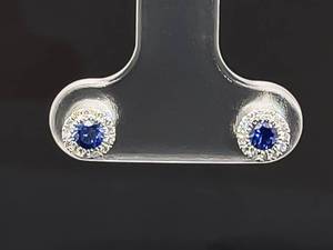 lot 40 image: Brand New .20 Carat Blue Sapphire and Diamond Halo Earrings in 14k White Gold $1,899 Retail VIDEO