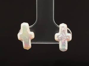 lot 60 image: Pearl Cross Stud Earrings in 14k Yellow Gold $675 Retail VIDEO