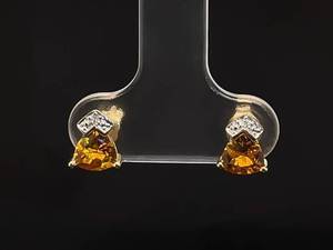 lot 62 image: Trillion Cut Citrine and Diamond Earrings in Yellow Gold $700 Retail VIDEO
