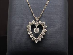 lot 16 image: Vintage 1.20 Carat Old European Cut Diamond Heart Necklace in 14k White Gold $3,750 Retail VIDEO