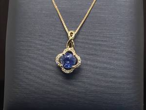 lot 21 image: Natural Blue Sapphire and Diamond Pendant in 14k Yellow Gold $2,000 Retail VIDEO