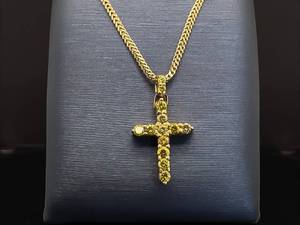 lot 30 image: .77 Carat Yellow Diamond Cross Necklace in 14k Yellow Gold $2,250 Retail VIDEO