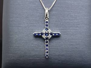 lot 34 image: .38 Carat Blue Sapphire and Diamond Cross in 14k White Gold $1,999 Retail VIDEO