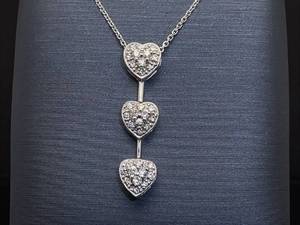 lot 47 image: Three Layered Drip Heart Necklace in 14k White Gold $1,550 Retail VIDEO