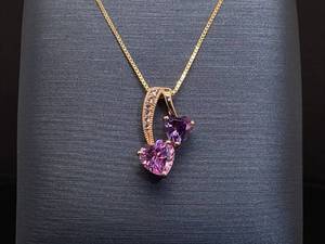 lot 55 image: Brand New Pink Sapphire and Amethyst Pendant in Rose Gold $650 Retail VIDEO