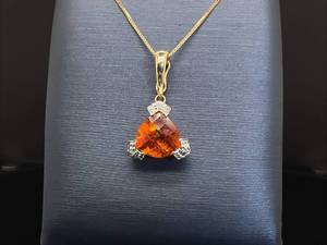 lot 56 image: 2.00 Carat Orange Topaz and Diamond Estate Pendant in 14k Yellow Gold $625 Retail VIDEO