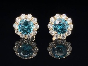 lot 15 image: 2.00 Carat Natural Blue Zircon & Diamond Halo Stud Earrings, 14k Yellow Gold  $4,750 Retail VIDEO