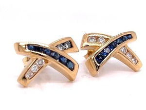 lot 29 image: 1.00 Carat Natural Blue Sapphire & Diamond X Stud Earrings in 14k Yellow $1,999 Retail VIDEO