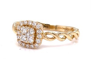 lot 31 image: Striking 14k Yellow Gold Cushion Shaped Diamond Halo Ring Infinity Shank Never Worn  $2,499 Retail VIDEO