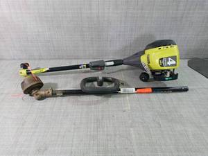 lot 53 image: 25cc 2-Cycle Attachment Capable Full Crank Curved Shaft Gas String Trimmer by RYOBI- used