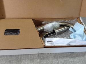 lot 7 image: Single-Handle Standard Kitchen Faucet with Side Sprayer in Vibrant Stainless &  2-Handle 1-Spray Tub and Shower Faucet in Chrome- slightly used