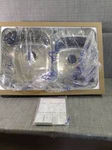 lot 8 image: Topmount Drop-In 18-Gauge Stainless Steel 33 in. x 22 in. x 9 in. Deep 3-Faucet Holes Double Bowl 6040 Kitchen Sink by eModernDecor- open box not used