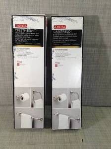 lot 15 image: 3-piece bath hardware set by delta- set of 2- open box not used