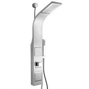 lot 67 image: 39 in. 2-Jet Easy Connect Shower Panel System in Stainless Steel with Rainfall Waterfall Shower Head and Handheld Shower by AKDY- open box not used