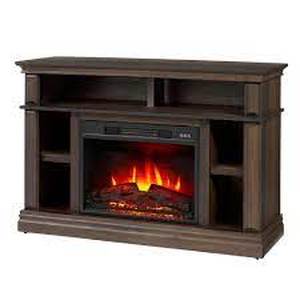 lot 95 image: Wolcott 48 in. Media Console Electric Fireplace in Brown Oak by StyleWell- open box not used