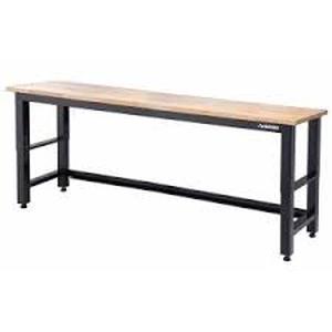 lot 96 image: Ready-to-Assemble 6 ft. Adjustable Height Solid Wood Top Workbench in Black by Husky- open box not used