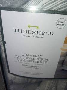 lot 101 image: Chambray Yarn Dye Stripe Comforter & Sham Set - Threshold- queenfull size