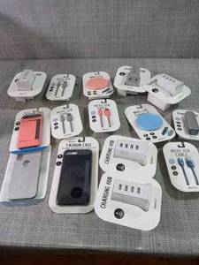lot 59 image: Mixed lot of USB cables, charging hubs and  phone cases