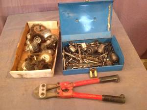 lot 155 image: Bolt Cutter, Drill Bits & Wire Brush Wheels