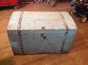 lot 225 image: Large Wood Chest with Steel Handles