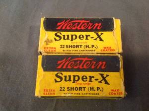 lot 249 image: 2 Boxes Western Super X 22 Short Hollow Point