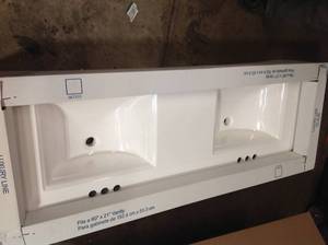 Camilla 61 in. Cultured Marble Vanity Top in Solid White with Double Basin by Design House Customer Returns See Pictures