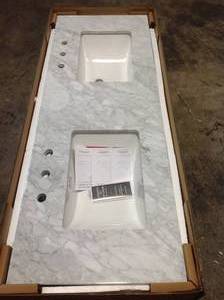 Home Decorators 61 in. W x 22 in. D Marble Double Trough Sink Vanity Top in Carrara not used