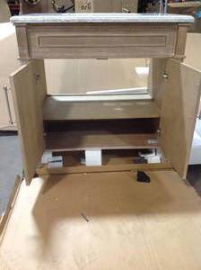 Home Decorators Aberdeen 36 in. x 22 in. D Bath Vanity in Antique Oak with Carrara Marble Vanity Top in White with White Basin not used
