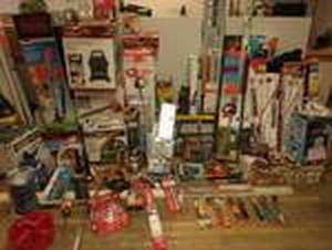 Pallet with assorted IndoorOutdoor Tools, Hardware and Misc items various conditions see pictures