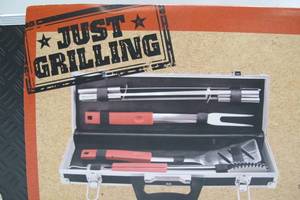 lot 409 image: Just Grilling 8-Piece BBQ Grill Tool Set - Tongs Fork Spatula Skewers