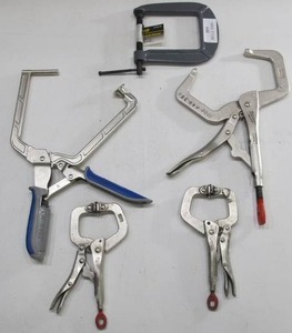 lot 448 image: Lot of 5 Locking C Clamps - Milwaukee, KREG, Steel Grip
