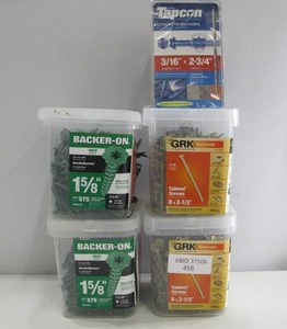 lot 458 image: Lot of 5 Boxes Screws Fasteners GRK Tapcon Backer-On